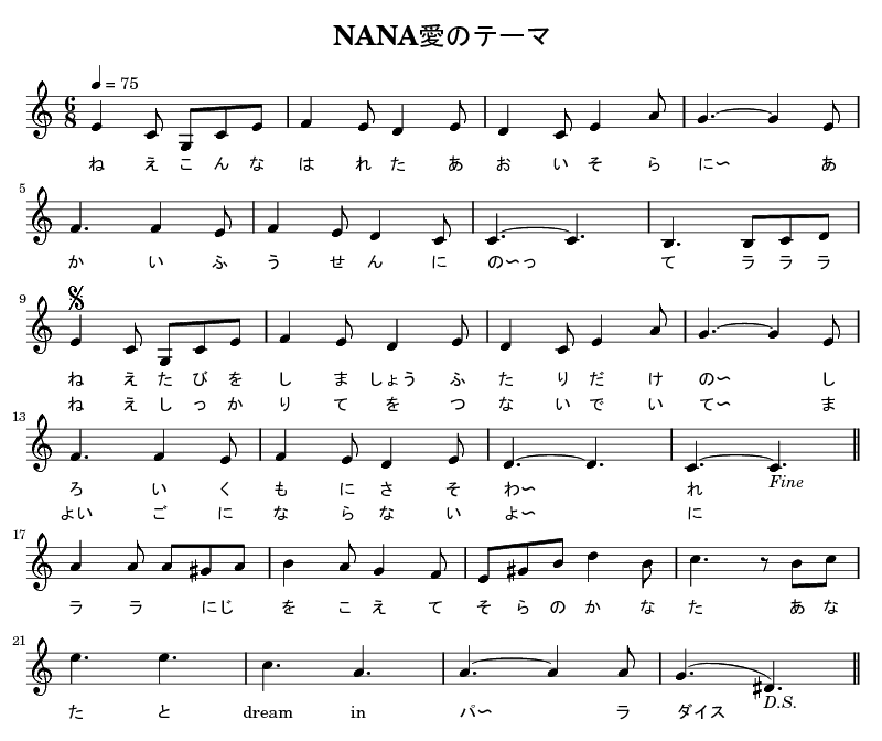 NANA愛のテーマ 楽譜